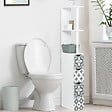 ID MARKET - Meuble WC étagère bois WILLY 3 portes blanc et motif carreaux de ciment gris - vignette