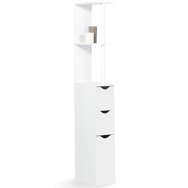 ID MARKET - Meuble WC étagère WILLY bois 3 portes blanc - large