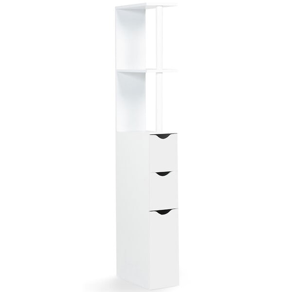 ID MARKET - Meuble WC étagère WILLY bois 3 portes blanc - large
