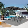 ID MARKET - Parasol déporté inclinable rotatif 360 CALVI gris 3x4 M avec housse - vignette