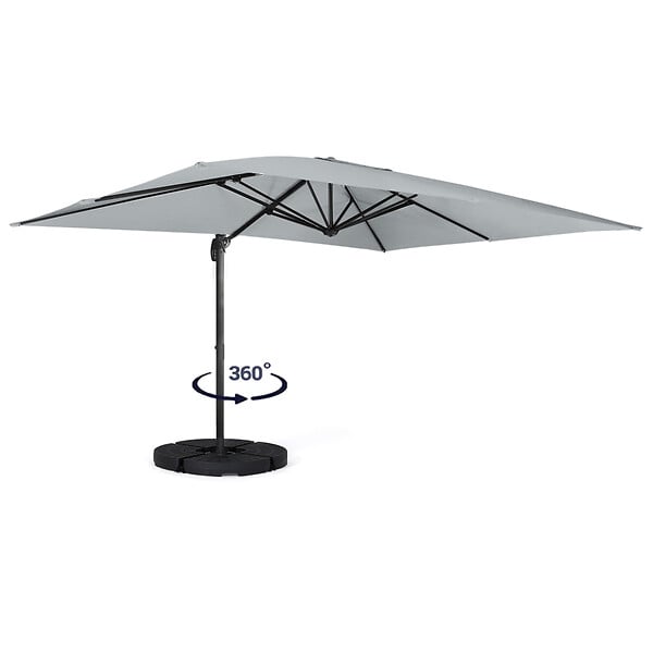 ID MARKET - Parasol déporté inclinable rotatif 360 CALVI gris clair 3x4 M avec 4 dalles et housse - large