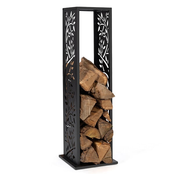 ID MARKET - Range bûches vertical acier noir motif arbre H.112 CM pour cheminée - large
