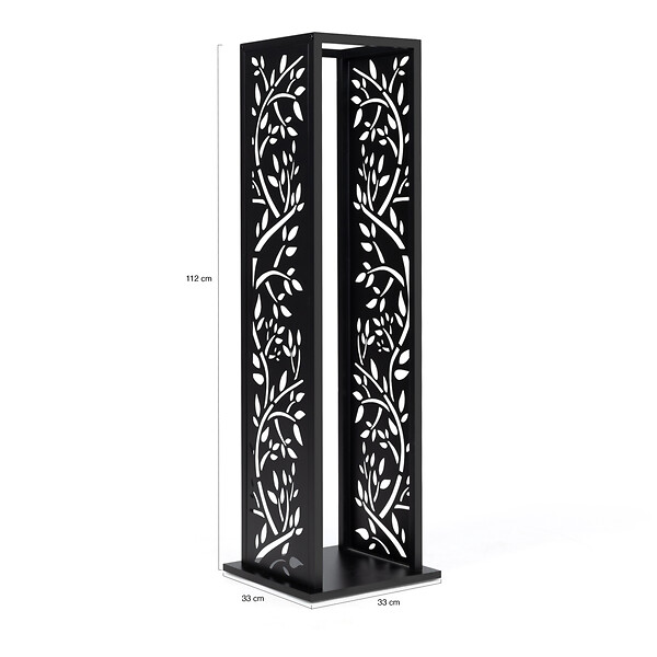 ID MARKET - Range bûches vertical acier noir motif arbre H.112 CM pour cheminée - large