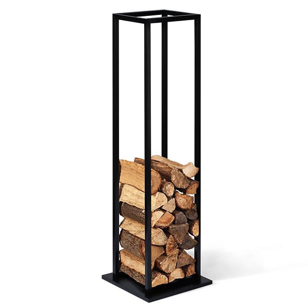 ID MARKET - Range bûches vertical acier noir avec étagère H.112 CM pour cheminée - large