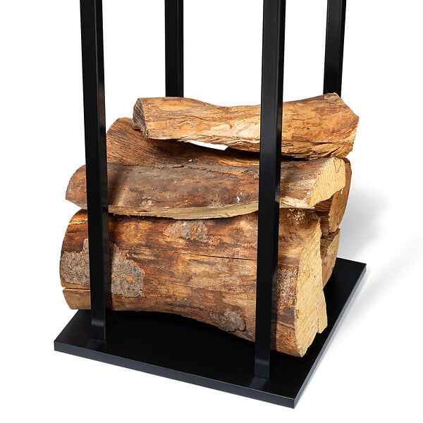 ID MARKET - Range bûches vertical acier noir avec étagère H.112 CM pour cheminée - large