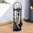 ID MARKET - Ensemble serviteur de cheminée noir inox 5 éléments pelle balai tisonnier pince avec support - vignette