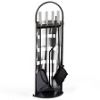 ID MARKET - Ensemble serviteur de cheminée noir inox 5 éléments pelle balai tisonnier pince avec support - vignette
