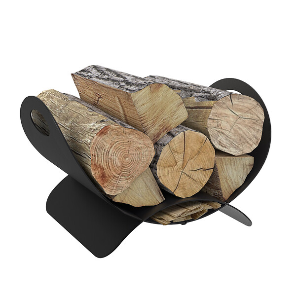 ID MARKET - Panier range bûches demi lune 40 x 30 x 25 cm en acier noir - large