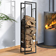 ID MARKET - Range bûches vertical acier noir avec étagère et accessoires H. 170 CM pour cheminée - vignette