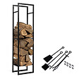 ID MARKET - Range bûches vertical acier noir avec étagère et accessoires H. 170 CM pour cheminée - vignette
