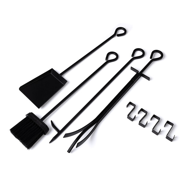 ID MARKET - Range bûches vertical acier noir avec étagère et accessoires H. 170 CM pour cheminée - large
