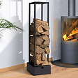 ID MARKET - Range bûches vertical acier noir H. 125 CM avec tiroir pour cheminée - vignette
