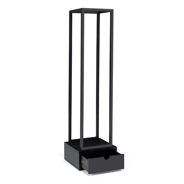 ID MARKET - Range bûches vertical acier noir H. 125 CM avec tiroir pour cheminée - large