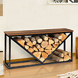 ID MARKET - Range bûches horizontal HAWKINS acier noir plateau bois foncé pour cheminée - vignette