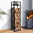 ID MARKET - Range bûches vertical acier noir avec étagère H.170 CM pour cheminée - vignette