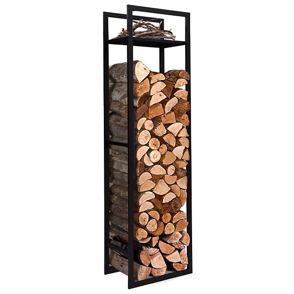 ID MARKET - Range bûches vertical acier noir avec étagère H.170 CM pour cheminée - large