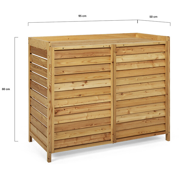 ID MARKET - Cache climatiseur 95 x 50 x 80 cm bois naturel protection unité extérieure pour pompe à chaleur - large