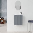 AURLANE - Ensemble meuble lave mains MDF ondulé gris 40x50x22cm et miroir ovale - MILO - vignette