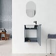 AURLANE - Ensemble meuble lave mains MDF ondulé gris 40x50x22cm et miroir ovale - MILO - vignette