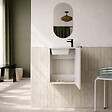 AURLANE - Ensemble meuble lave mains MDF ondulé blanc 40x50x22cm et miroir ovale - MILO - vignette