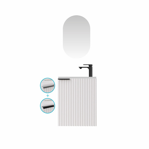 AURLANE - Ensemble meuble lave mains MDF ondulé blanc 40x50x22cm et miroir ovale - MILO - large