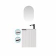 AURLANE - Ensemble meuble lave mains MDF ondulé blanc 40x50x22cm et miroir ovale - MILO - vignette