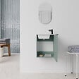 AURLANE - Ensemble meuble lave mains MDF ondulé vert 40x50x22cm et miroir ovale - MILO - vignette