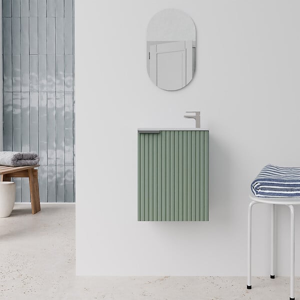 AURLANE - Ensemble meuble lave mains MDF ondulé vert 40x50x22cm et miroir ovale - MILO - large
