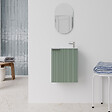 AURLANE - Ensemble meuble lave mains MDF ondulé vert 40x50x22cm et miroir ovale - MILO - vignette