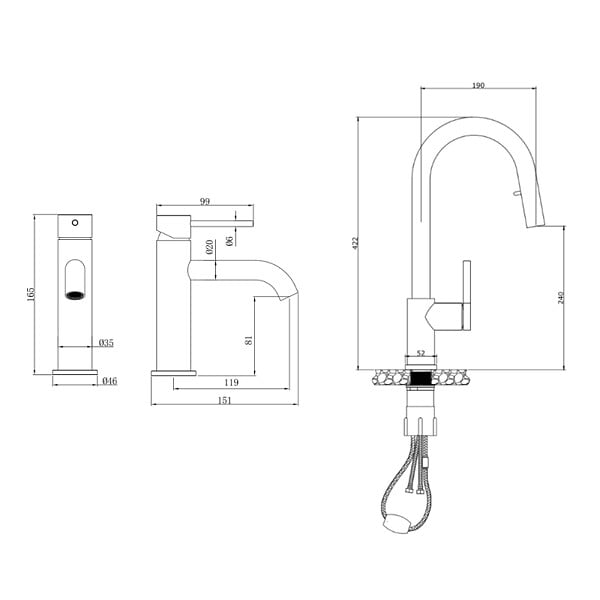 SWISS AQUA TECHNOLOGIES - Aurum set mitigeur lavabo + mitigeur cuisine Ceramia Timeless acier inoxydable, douchette extractible, or rose (SATBA285BRG) - large