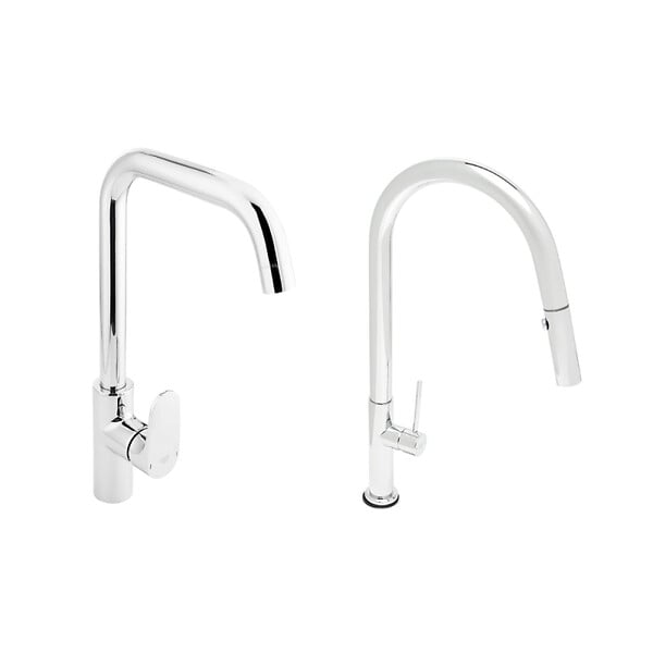 SWISS AQUA TECHNOLOGIES - Swiss Aqua Technologies set mitigeur lavabo avec bras pivotant + mitigeur cuisine douchette extractible 2 jets, bras pivotant, chrome (SATBSD2280LCR) - large