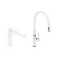 SWISS AQUA TECHNOLOGIES - set mitigeur lavabo à levier sans vidage + mitigeur cuisine bec flexible, aérateur Neoperl®, blanc (SATBSD271B) - vignette