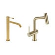 SWISS AQUA TECHNOLOGIES - Aurum set mitigeur lavabo haut + mitigeur cuisine Ceramia Timeless acier inoxydable, douchette extractible, or  (SATBA185BG) - vignette