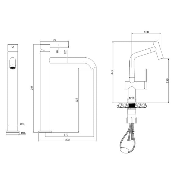 SWISS AQUA TECHNOLOGIES - Aurum set mitigeur lavabo haut + mitigeur cuisine Ceramia Timeless acier inoxydable, douchette extractible, or  (SATBA185BG) - large