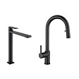 SWISS AQUA TECHNOLOGIES - Swiss Aqua Technologies B-Way set mitigeur lavabo XL + mitigeur cuisine Ceramia Timeless acier inoxydable, douchette extractible, noir (SATTMLBM285BM) - vignette