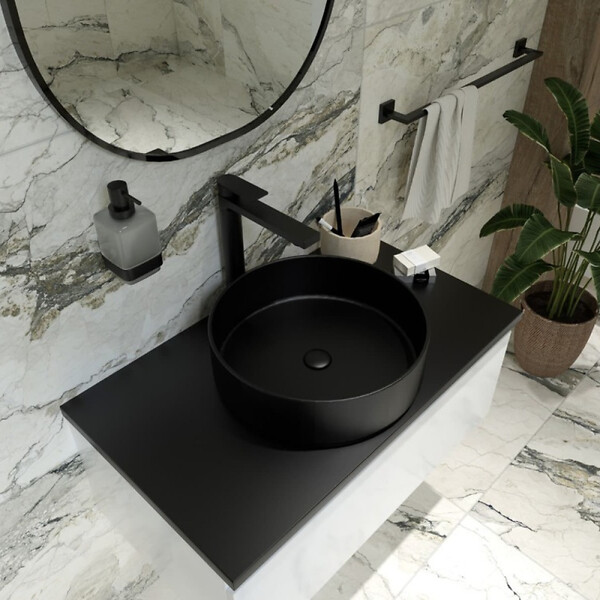 SWISS AQUA TECHNOLOGIES - Swiss Aqua Technologies B-Way set mitigeur lavabo XL + mitigeur cuisine Ceramia Timeless acier inoxydable, douchette extractible, noir (SATTMLBM285BM) - large