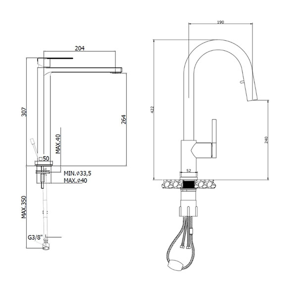 SWISS AQUA TECHNOLOGIES - Swiss Aqua Technologies B-Way set mitigeur lavabo XL + mitigeur cuisine Ceramia Timeless acier inoxydable, douchette extractible, noir (SATTMLBM285BM) - large
