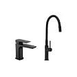 SWISS AQUA TECHNOLOGIES - set mitigeur lavabo sans vidage + mitigeur cuisine, bec flexible, aérateur Neoperl®, noir mat (SATBSBDR271CM) - vignette