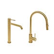 SWISS AQUA TECHNOLOGIES - Swiss Aqua Technologies Aurum set mitigeur lavabo haut en acier inoxydable + mitigeur cuisine avec douchette extractible, or brossé (SATBA286BG) - vignette
