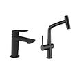 SWISS AQUA TECHNOLOGIES - Feel set mitigeur lavabo + mitigeur cuisine Ceramia Timeless acier inoxydable, douchette extractible, noir mat (SATBM185C) - vignette