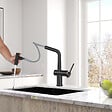 SWISS AQUA TECHNOLOGIES - Feel set mitigeur lavabo + mitigeur cuisine Ceramia Timeless acier inoxydable, douchette extractible, noir mat (SATBM185C) - vignette