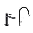 SWISS AQUA TECHNOLOGIES - Swiss Aqua Technologies Set mitigeur lavabo + mitigeur monocommande cuisine avec douchette extractible 2 jets, noir mat (SATBSBW288C) - vignette