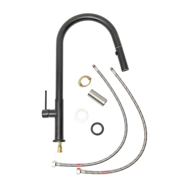 SWISS AQUA TECHNOLOGIES - Swiss Aqua Technologies Set mitigeur lavabo + mitigeur monocommande cuisine avec douchette extractible 2 jets, noir mat (SATBSBW288C) - large