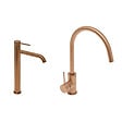 SWISS AQUA TECHNOLOGIES - Aurum set mitigeur lavabo haut acier inoxydable + mitigeur cuisine avec bras pivotant, or rose (SATBR2805BRG) - vignette