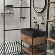 SWISS AQUA TECHNOLOGIES - Swiss Aqua Technologies set mitigeur lavabo à levier sans tirette + mitigeur cuisine avec douchette extractible 2 jets, noir mat (SATBSD2OD271C) - vignette