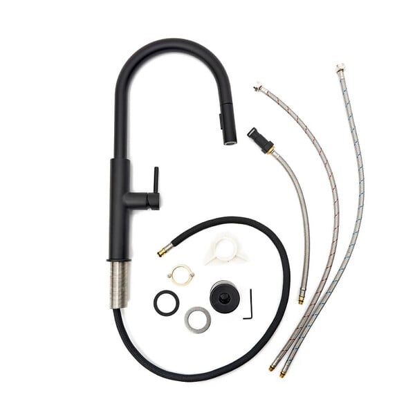 SWISS AQUA TECHNOLOGIES - Swiss Aqua Technologies set mitigeur lavabo à levier sans tirette + mitigeur cuisine avec douchette extractible 2 jets, noir mat (SATBSD2OD271C) - large