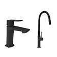 SWISS AQUA TECHNOLOGIES - set mitigeur lavabo sans tirette + mitigeur de cuisine avec aérateur Neoperl®, noir mat (SATBS271C) - vignette