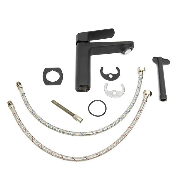 SWISS AQUA TECHNOLOGIES - set mitigeur lavabo sans tirette + mitigeur de cuisine avec aérateur Neoperl®, noir mat (SATBS271C) - large
