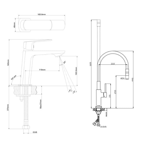 SWISS AQUA TECHNOLOGIES - set mitigeur lavabo sans tirette + mitigeur de cuisine avec aérateur Neoperl®, noir mat (SATBS271C) - large