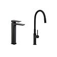 SWISS AQUA TECHNOLOGIES - Swiss Aqua Technologies set mitigeur lavabo haut + mitigeur cuisine, bec flexible, aérateur Neoperl®, noir mat (SATBS285C) - vignette
